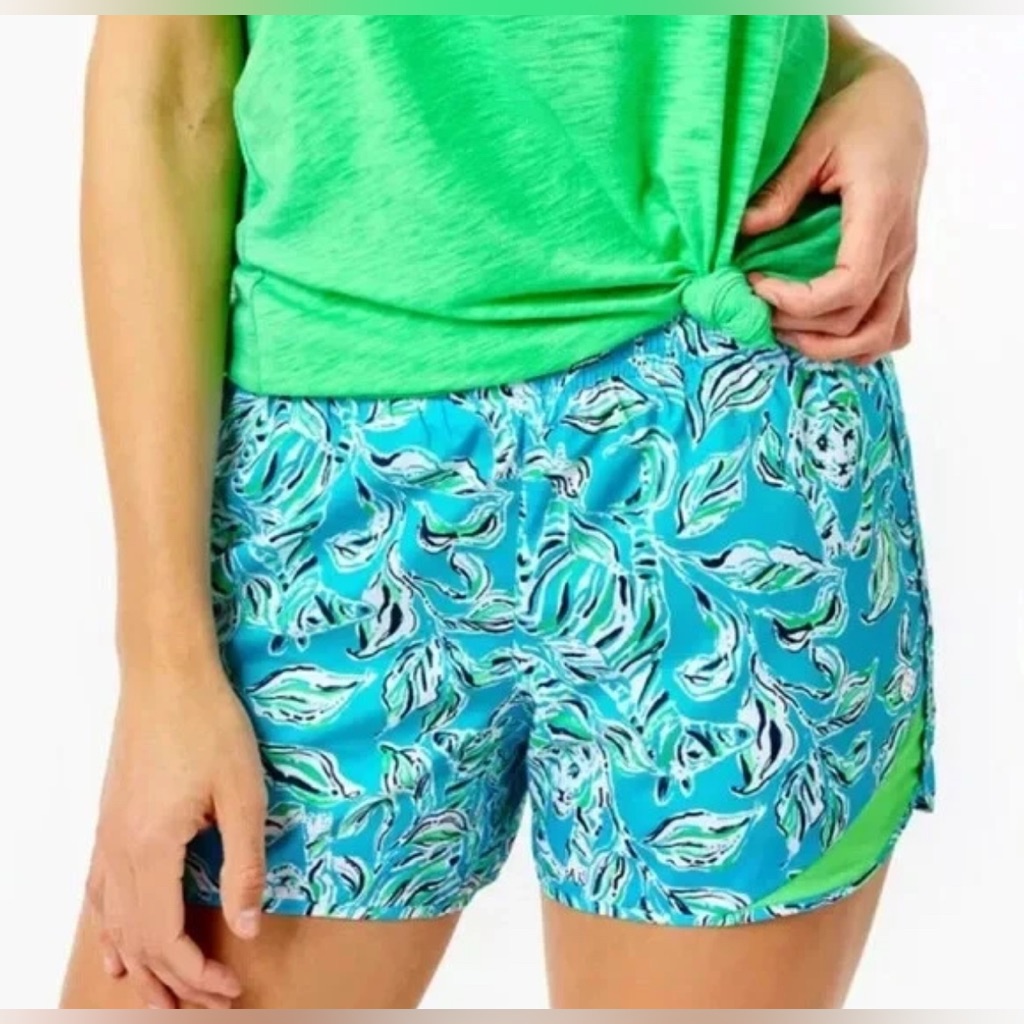 Lilly Pulitzer Ocean Trail Shorts Luxletic Size Xs, Turquoise Oasis, Outta Line